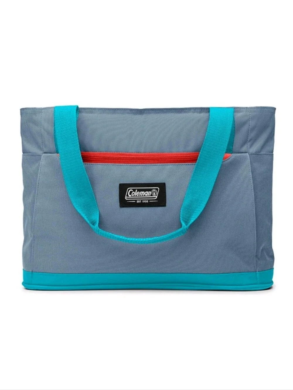 Coleman Insulated Soft Cooler Gray Tote with Teal Straps and Red Zipper NWT